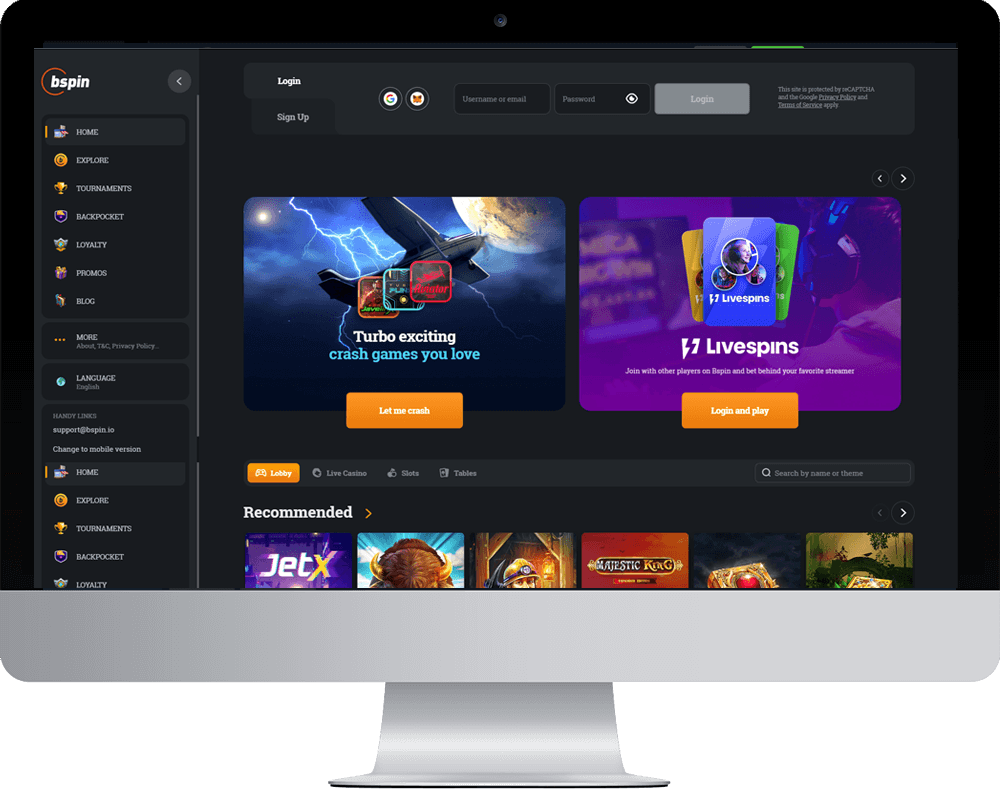 BSpin Casino on desktop